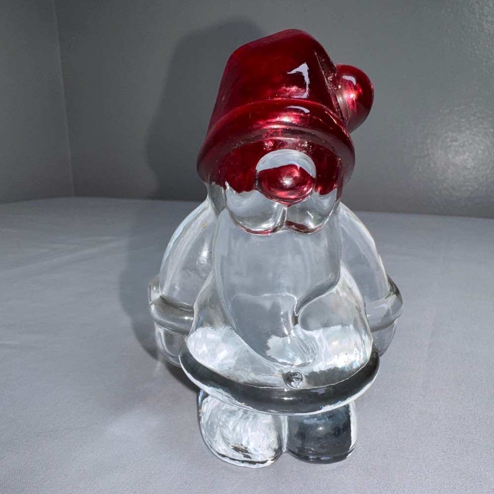LEONARDO clear glass Santa Claus figurine red glass hat Vintage Christmas Decor